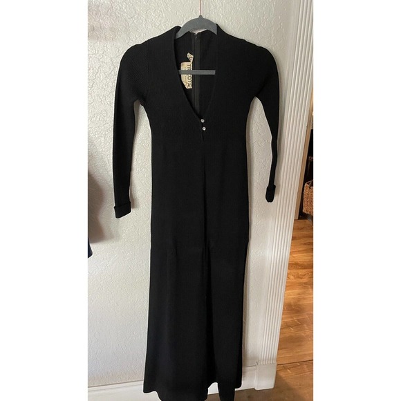 YOUTH GUILD TRICOTS VINTAGE BLACK KNIT MAXI DRESS SIZE SMALL STRETCH - Picture 1 of 5